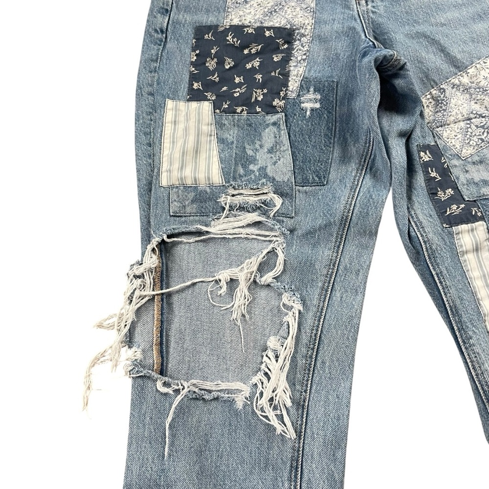 American Eagle Distressed Patchwork Mom Straight … - image 5